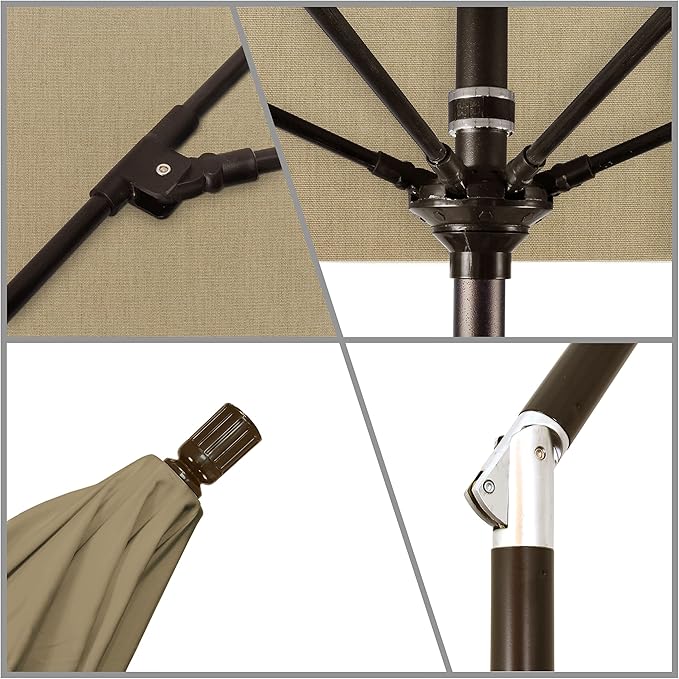 California Umbrella 7.5' Round Crank Lift, Collar Tilt, Aluminum Pole, Fiberglass Rib Patio Umbrella, Bronze Finish