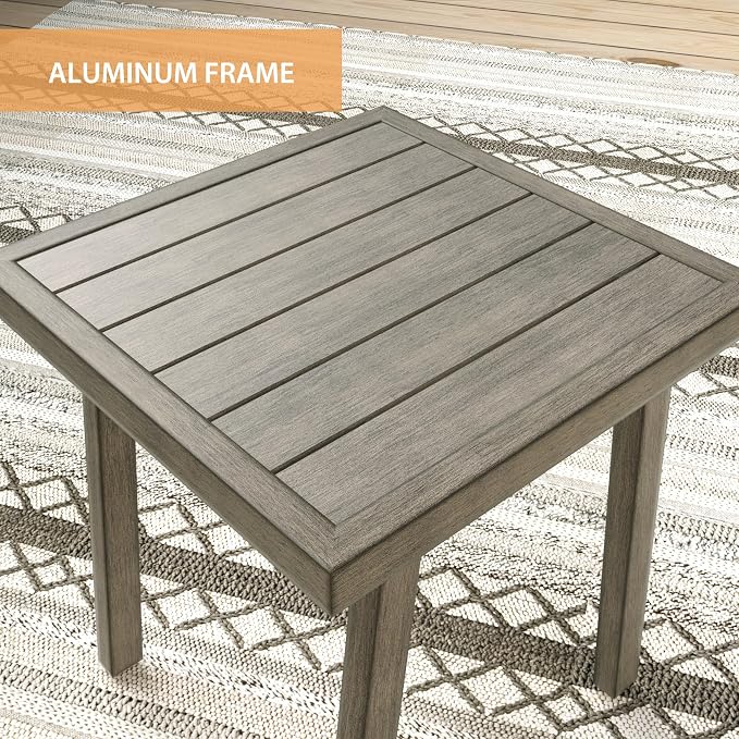 3-Piece Patio Conversation Set Aluminum for Outdoor Porch, Deck,(Grey) | All-Weather Aluminum Outdoor Conversation Set 1 Side Table and 2 Cushioned Armchairs rustproof
