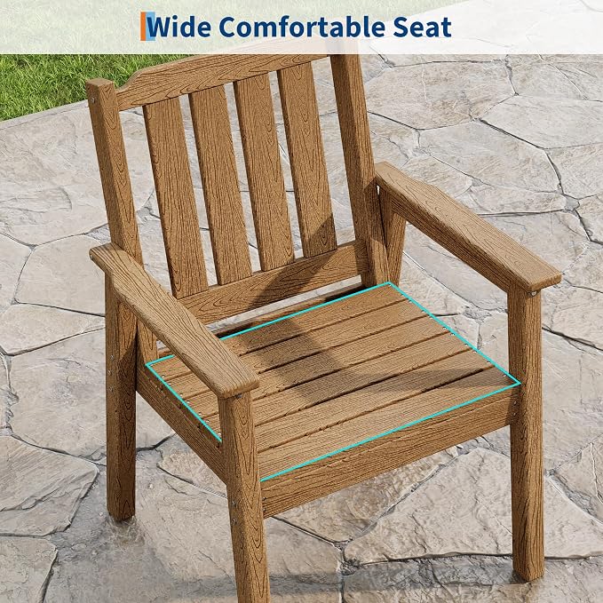 Garvee Outdoor Patio Dining Chairs Set of 2, Outdoor HDPE Garden Dining Chairs, Sturdy Frame, Waterproof, All-Weather for Backyard, Poolside, Porch, Deck, Natural