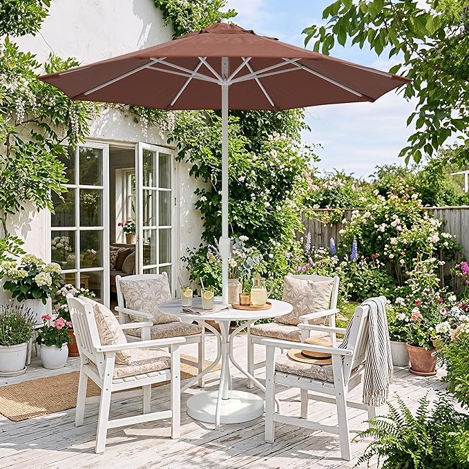 California Umbrella 8-Year Protection 7.5 Ft Outdoor Patio Umbrella, Solstice Fade-Resistant Fabric, Auto-Tilt, Heavy Duty Aluminum Frame, 8 Reinforced Ribs for Pool or Deck, White Pole, Terracotta