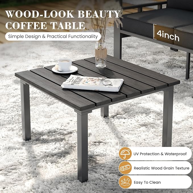UDPATIO Aluminum Patio Furniture Set with 2 Ottomans, 6 Pieces All-Weather & UV-Resistant Outdoor Furniture for Deck, Backyard, Poolside, Dark Gray