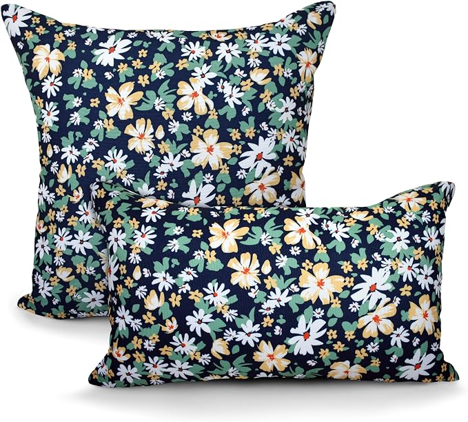 COZY TRENDS Decorative Indoor Outdoor Waterproof Throw Pillows with Inserts - Stylish Comfort for Your Patio Furniture, Garden Chairs, or Indoor Décor (18''X18'', Navy/White)