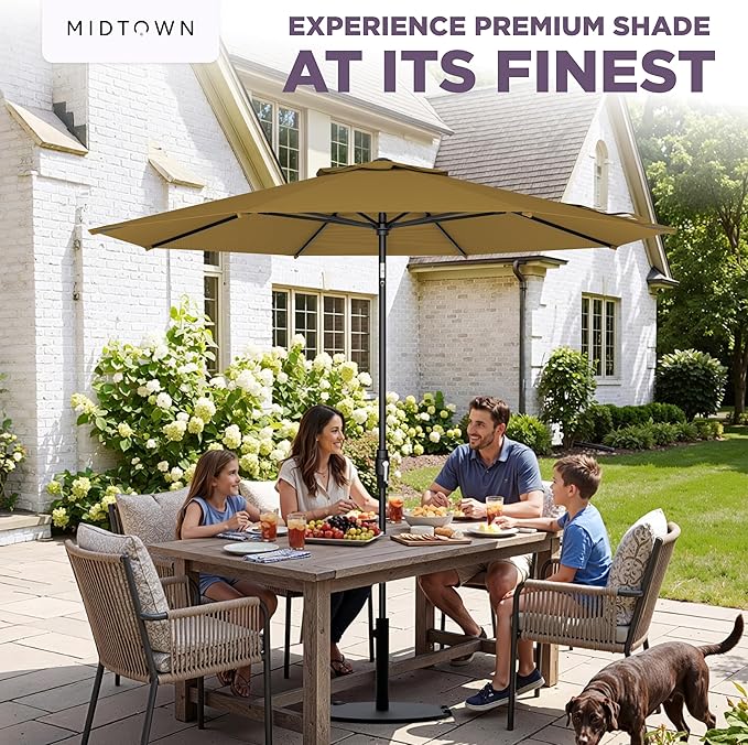 Midtown Umbrellas – The Swilt 10 Ft Patio Umbrellas with 360° Swivel & Tilt Mechanism, 8 Fiberglass Ribs & Terylast Polyester Fabric for Backyard, Deck, Pool & Cafes - Sand Canopy, Black Pole