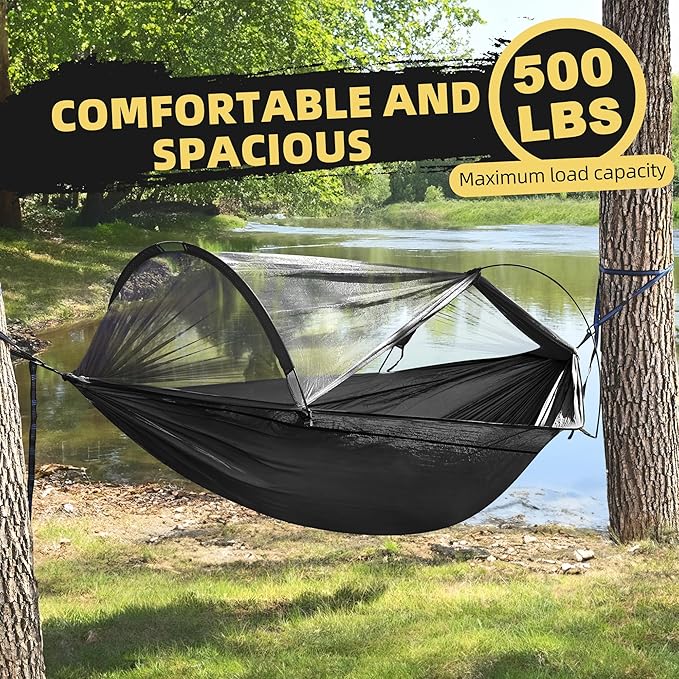 Lulladle Camping Hammock - (Double/Single) Hammock Portable with Tree Straps and with Mosquito Net，Nylon Hanging Hammock Easy Setup and Pack for Outdoor, Hiking and Backyard