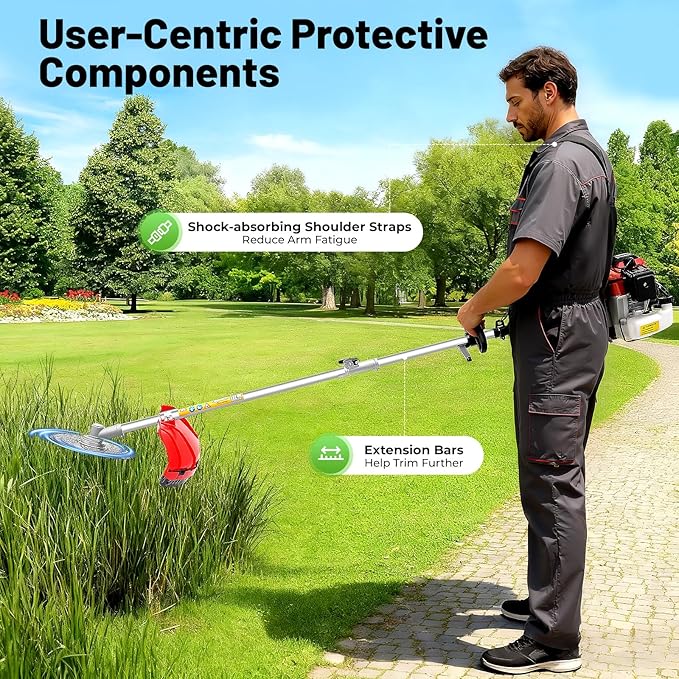 52cc Weed Wacker Gas Powered, Weed Eater, String Trimmer, Edger, Pole Saw Chainsaw,7-in-1 Attachment with Aluminum Shaft, 1000ml Fuel Tank for Weeding, Landscaping & Farm Maintenance