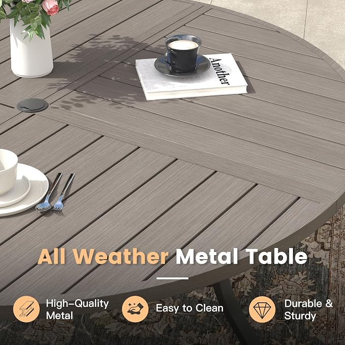 5 Pieces Patio Dining Set, 4 Outdoor Swivel Dining Chairs with 40.7" Round Metal Outdoor Dining Table with Umbrella Hole for Garden Backyard Deck, Grey