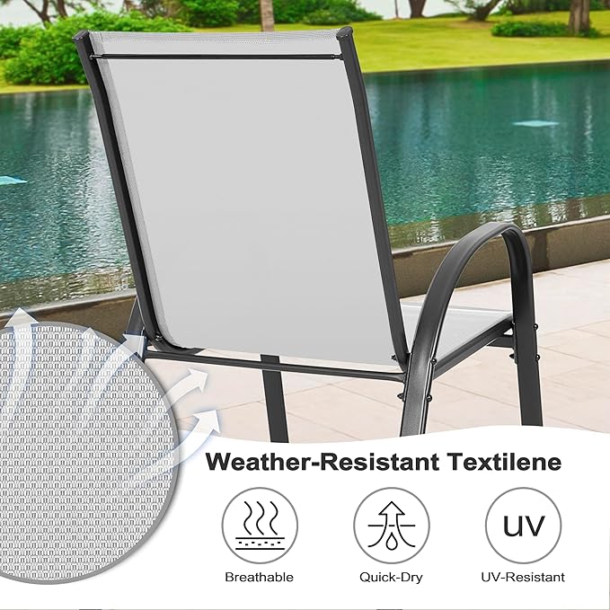 NUU GARDEN 5-Piece Outdoor Patio Dining Set, All-Weather Metal Dining Table with 1.57" Umbrella Hole and 4 Ergonomic Stackable Chairs, Textilene Furniture for Garden, Backyard, Black Gray