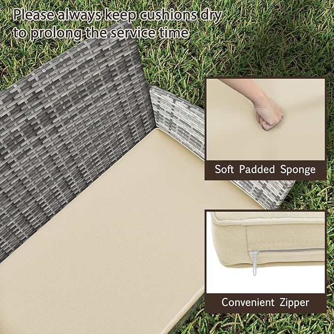 Tangkula 8 Pieces Patio Rattan Conversation Set, Outdoor Wicker Furniture Set with Cushioned Chair, Loveseat & Tempered Glass Table, Outside Sectional Sofa Set for Backyard (G-Beige,2)