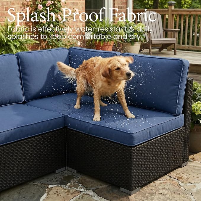 LayinSun 8 Piece Patio Furniture Set with 44" Propane Gas Fire Pit Table, Outdoor Sectional Conversation Set Wicker Rattan Sofa Set with Coffee Table