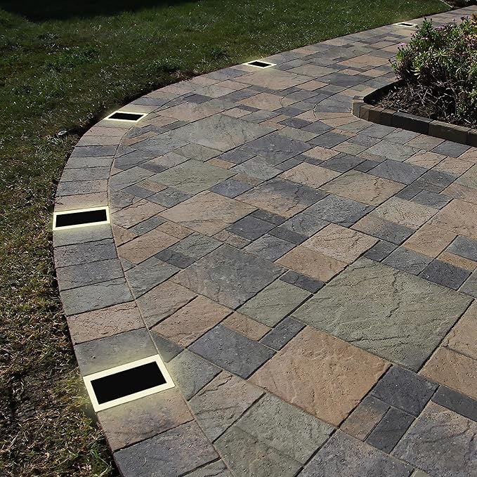 LUMENGY Solar Paver Light 4×8 inch (3.93x7.87), Stainless Steel with Tempered Glass, 2700K Warm White Glare-Free Lighting for Driveways, Walkways and Patios, IP67 Waterproof, Drive-Over Rated