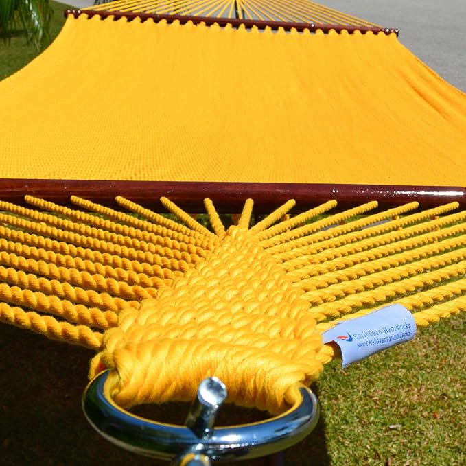 Jumbo Caribbean Hammock and Metal Tribeam Stand (Yellow)