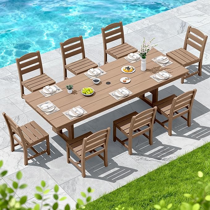 SERWALL Outdoor Armless Dining Chairs Set of 2, All-Weather HDPE Patio Chair with 19.7" Widened Seat, for Backyard, Garden, Brown