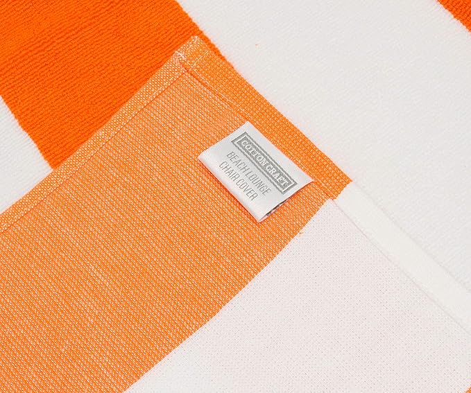 COTTON CRAFT Pool Lounge Chair Cover - 2 Pack - Chaise Beach Picnic Spa Towel - Cabana Stripe - Soft Premium Ringspun Terry Cotton - Oversized - 32 inch wide x 82 inch long with 7 inch Pocket – Orange