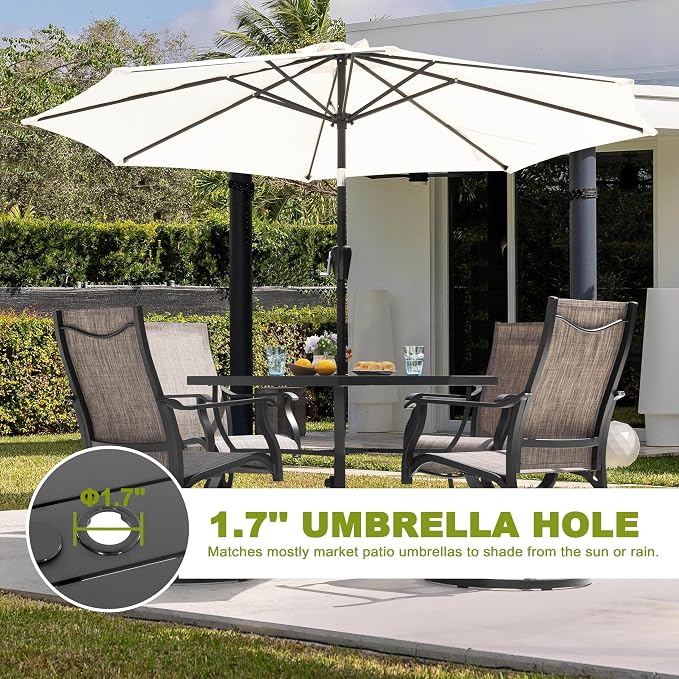 NUU GARDEN 5 Piece Outdoor Dining Set, Aluminum Patio Dining Table with 1.97" Umbrella Hole and 4 Textilene Swivel Chairs, Weather-Resistant Patio Furniture for Garden Backyard, Brown and Black