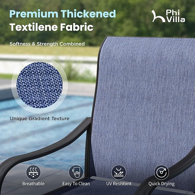 PHI VILLA Outdoor Dining Set with Umbrella for 6, Swivel Mesh Chairs | Includes 1 rectangle metal table, 6 textilene chairs and 13ft beige umbrella(NO BASE), designed for deck, backyard, garden