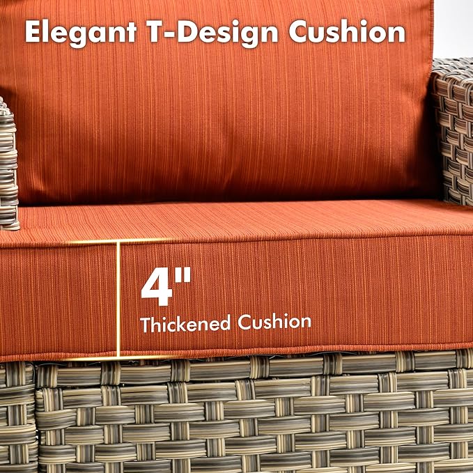 WEAXTY 6 Pieces Patio Furniture Set, Outdoor Sectional Sofa Couch with Solar Coffee Table, All-Weather Outside Furniture Patio Conversation Sets for Backyard Porch Balcony (Orange)