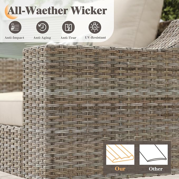 LUXOAK Outdoor Glider Rocking Chair, Wicker 360° Swivel Patio Chairs with 6" Wide Armrests, All-Weather PE Rattan Single Sofa Seat with Thick Cushions, for Porch/Deck/Garden/Backyard
