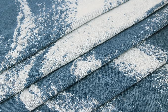 COTTON CRAFT Pool Lounge Chair Cover - 2 Pack Waves Terry Jacquard Towel Chaise Lounge Chair Cover - 100% Ringspun Cotton Soft Beach Chair Cover - Oversized 32 in W x 82 in Length x 7 in Pocket – Blue