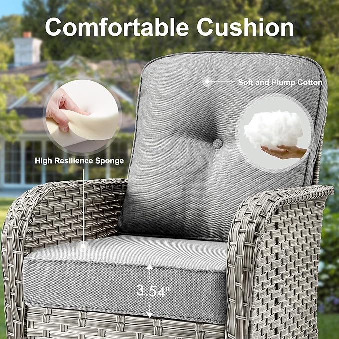 Outdoor Patio Furniture Sets,9 PCS Patio Conversation Set Outside Rattan Sectional Sofa with 42 in Fire Pit Table Wicker Rocking Chair Coffee Table Fit Backyard Porch Garden Poolside Balcony