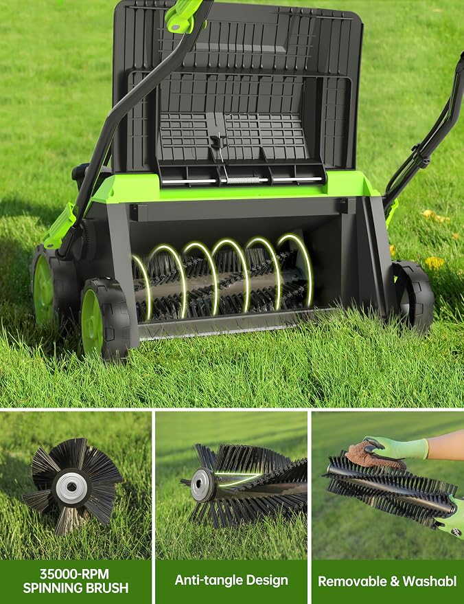 16” Artificial Turf Vacuum,1800w Grass Sweeper 15 Amp Lawn Sweeper Yard Power Brush with 55L Removable Leaf Collection Bag, Quick-Fold, Keeps Clear Sweepy Box