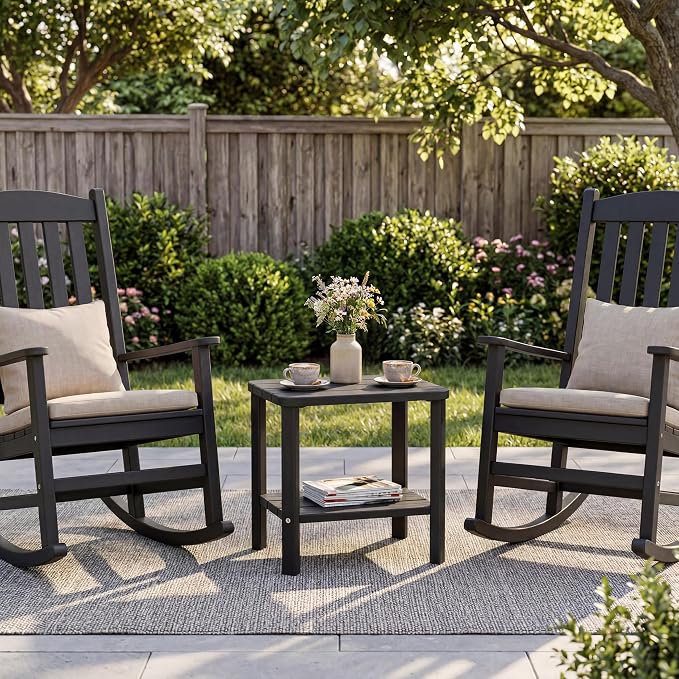 Outdoor Side Table，2PCS Small Table 2-Tier, Weather Resistant Outdoor End Tables, Patio Furniture for Garden, Porch, Pool, Lawn, Backyard or Indoor Bedroom