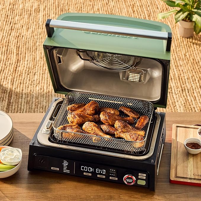 Cuisinart FlavorBoost™ 8-in-1 Outdoor Electric BBQ Grill & Portable Smoker, Air Fryer Grill Combo with Smart Probe, Smoke Drawer, 154 sq. in., Patio & Balcony Grill for Apartments, CEG-1302