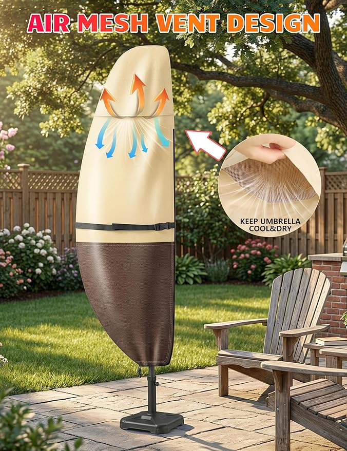 Vailge Patio Umbrella Cover for Offset Umbrella 7-11.5 Feet, 600D Oxford Outdoor Umbrella Cover Waterproof Windproof, Patio & Outdoor Umbrella Cover with Support Pole, Storage Bag