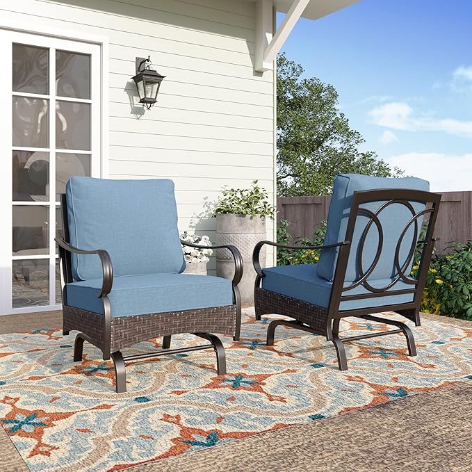 PHI VILLA Rocking Patio Sofa Chairs - 2 PCS Outdoor Rocking Armchairs, Patio Seating with High Back Deep Seat for Porch Deck Balcony