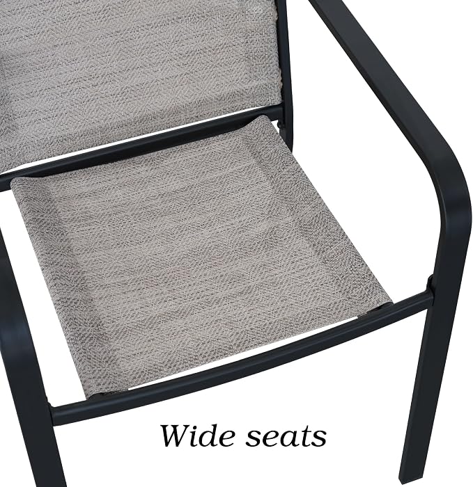 Anmutig Outdoor Bistro Set for 2, Stackable Chairs & Metal Table, Beige | Weather-Resistant Textilene, Black Powder-Coated Steel Frame, Storage Shelf, Easy Assembly, Balcony, Deck, Poolside Use