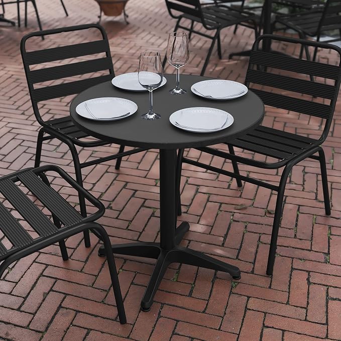 Flash Furniture Mellie Commercial Grade 27.5'' Round Metal Indoor-Outdoor Table with Base, Black
