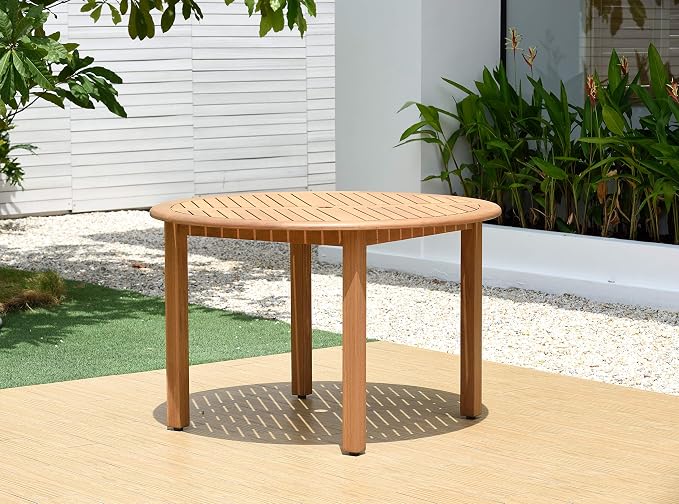 Urban Elements Nature 5-Piece Wood Patio Furniture Set | Teak Finish 100% FSC Eucalyptus | Backyard Furniture, Outside Table and Chairs, Round Outdoor Dining Set for 4, Patio Dining Set for 4 (Grey)