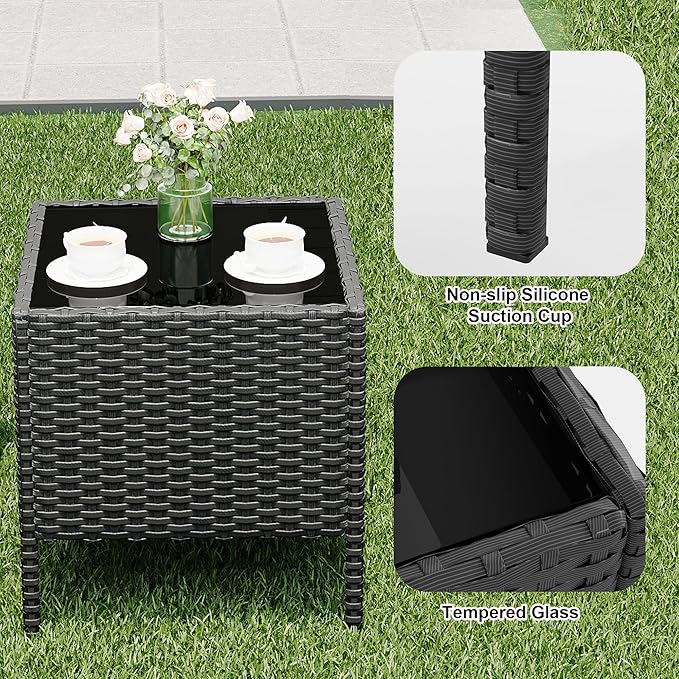 Patio Furniture Set 3 Pieces,Outdoor Patio Conversation Sets, PE Rattan Wicker Furniture Sets with 2 Chairs,Soft Cushion and 1 Coffee Table, Bistro Set of 2 for Backyard Balcony Porch Apartments,Black