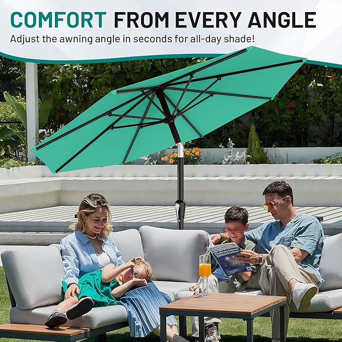 AreShark 10 FT Outdoor Patio Umbrella, Patio Table Umbrella with Push Button Tilt and Crank, Outdoor Patio Umbrellas with 8 Fiberglass Ribs, Patio Umbrellas for Market, Garden, Pool (Aqua Sky)