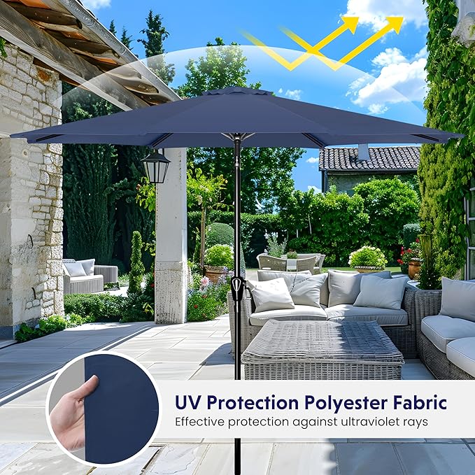 iPower 9ft Patio Umbrella Outdoor Table Umbrellas with 8 Sturdy Ribs, Push Button Tilt and Crank for Yard, Pool and Garden