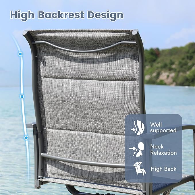 VICLLAX 7 Pieces Patio Dining Set for 6, All Weather Outdoor Furniture Set - 47.2" Round Patio Table and Swivel Padded Chairs, Grey Wood Grain Tabletop and Grey Fabric