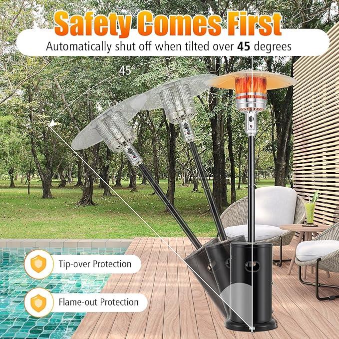 Giantex 50,000 BTU Propane Outdoor Heater, Patio Heater w/Round Table Design, Stainless Steel Burner, Tip-Over & Flame-Out Protection, Propane Heaters w/Wheels for Backyard, Garden, Commercial, Black