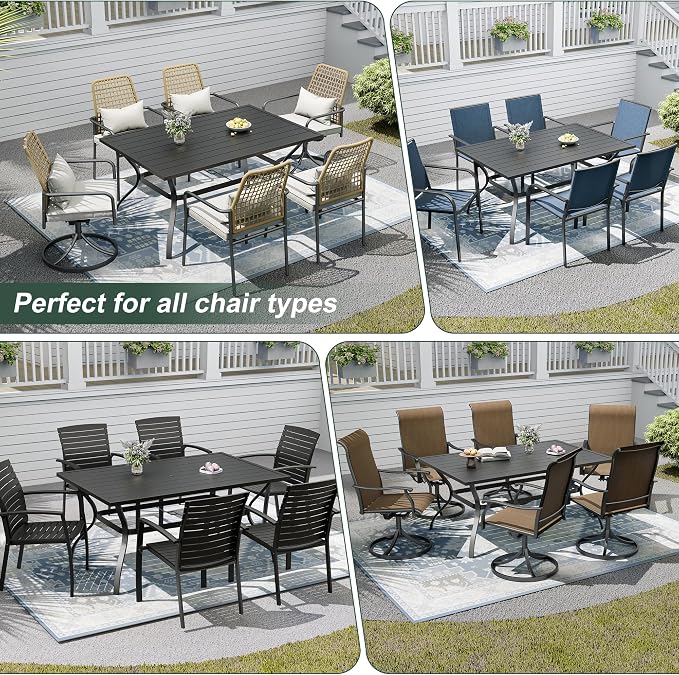 Outdoor Patio Table,60"x 38" Rectangle Outside Dining Table with 1.6" Umbrella Hole for Poolside Backyard Lawn