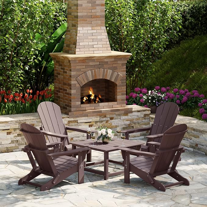 Costaelm Patio Conversation Table, Tatio Accent HDPE Outdoor Weather Resistant, Square Outdoor Porch Balcony Patio Drink Table for Outside, Pool, Backyard, Dark Brown
