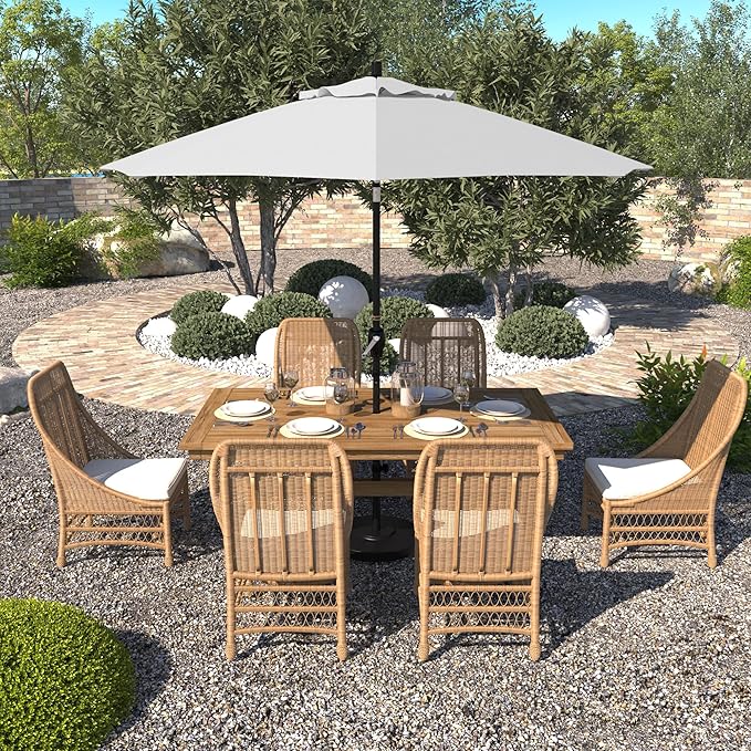 California Umbrella 9' Round Aluminum Market Umbrella, Crank Lift, Push Button Tilt, Black Pole, Pacifica