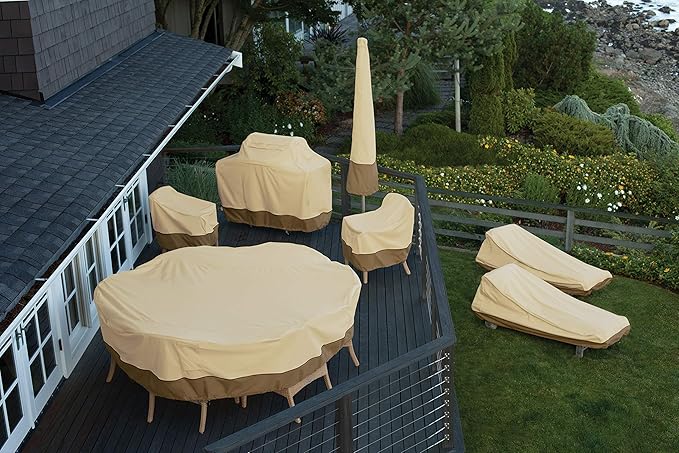 Classic Accessories Veranda Water-Resistant 88 Inch Rectangular/Oval Patio Table & Chair Set Cover, Outdoor Table Cover
