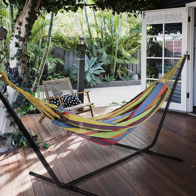 Northlight 72" Yellow and Blue Striped Woven Double Brazilian Hammock