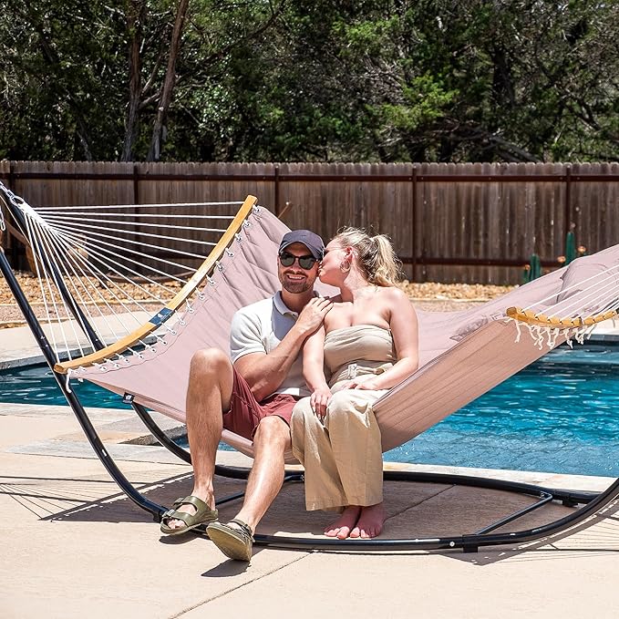 SUNCREAT Hammocks Outdoor Portable Hammock with Stand, 475 lbs Capacity, Heavy Duty Double Hammock with Stand Included, Patent Pending, Tan