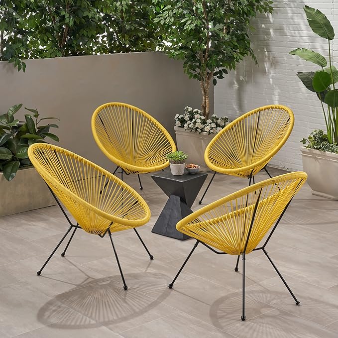 Christopher Knight Home Outdoor Hammock Weave Chair with Steel Frame (Set of 4) - Yellow and Black Finish