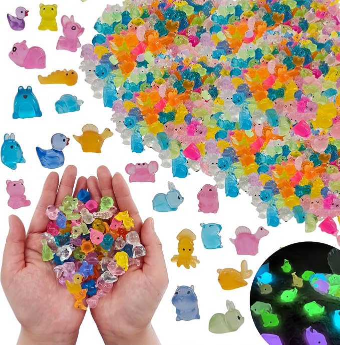 280pcs Mini Resin Animals Glow in The Dark, Tiny Luminous Animal Figurines Bulk, Miniature Decor for Fairy Garden, Aquarium & Hide Crafts Ornament Accessories