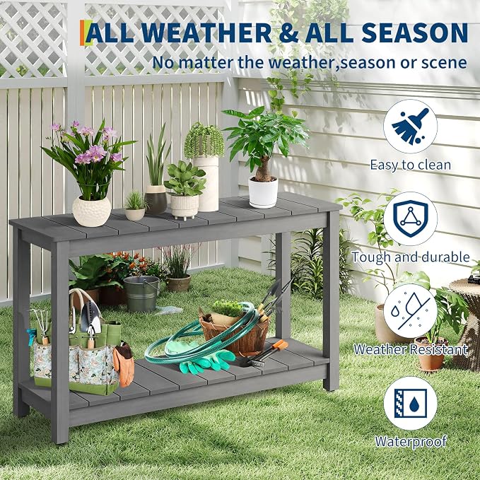 Garvee 48-Inch Outdoor Console Table - 2-Shelf Weatherproof Patio Buffet Table with Adjustable Feet, All-Weather Entryway & Bar Table for Patio, Porch, Backyard
