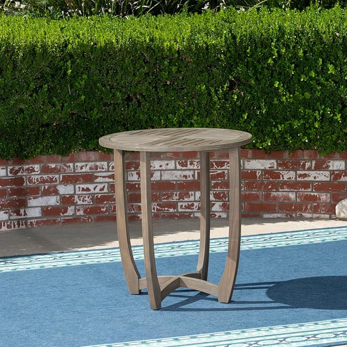 Patio Dining Table, Round Acacia Wood, Grey