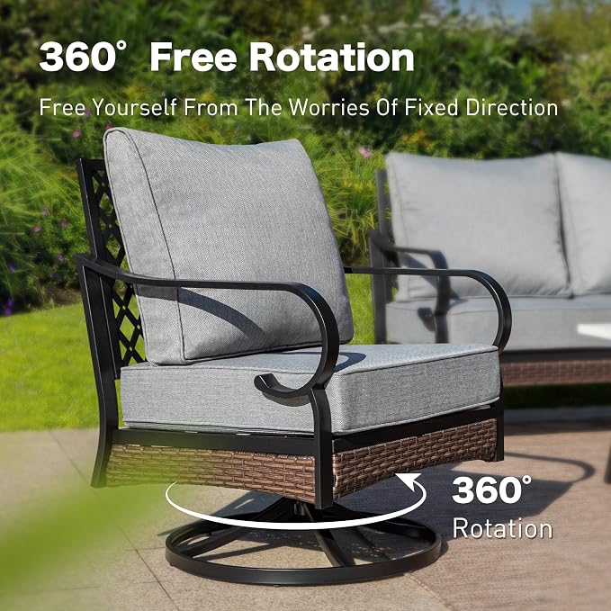 SUNSHINE VALLEY 5 Piece Metal Outdoor Patio Furniture Set, Patio Conversation Set with 1 3-Seater Sofa, 2 Swivel Sofa, Coffee Table - Black & Gray