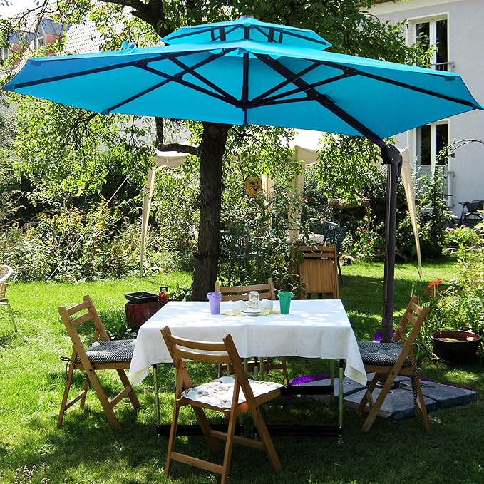 Sunnyglade 11FT Double Top Cantilever Patio Umbrella Deluxe Offset Umbrella 360° Rotation & Integrated Tilting System Heavy Duty Outdoor Umbrella for Market Garden Deck Pool Backyard Patio(Blue)
