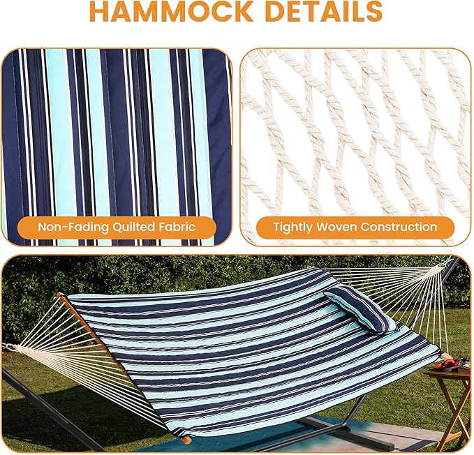 Lazy Daze Hammocks Rope Hammock with Pad, Spreader Bar, Carabiners, Tree Straps, Chains for Outside Patio- Max 450 Lbs, Aqua Navy