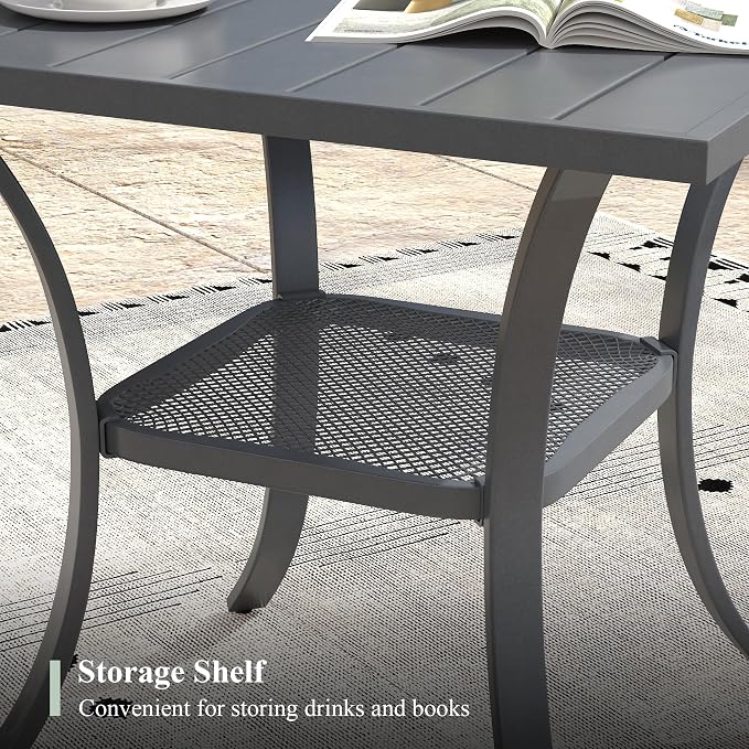 Small Patio Dining Set for 2, 27.5" Square Outdoor Dining Table and Chairs Set with Stackable Patio Chairs Outdoor Furniture for Garden Deck Backyard, Dark Grey Table and Grey Chairs
